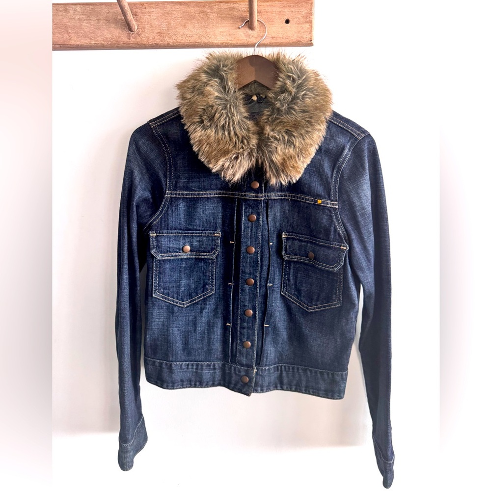 Denim Jacket with Faux Fur Collar